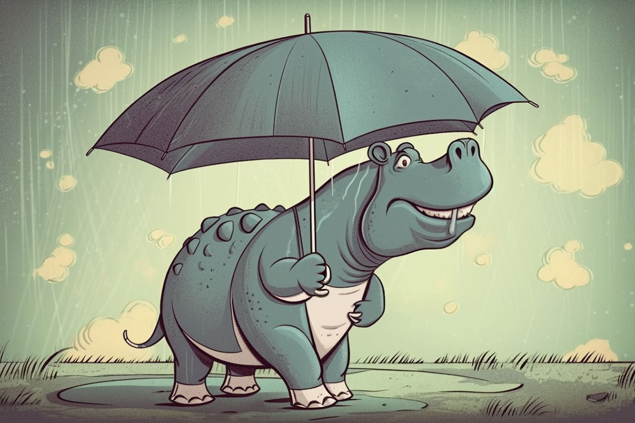 Hilda the Hippopotamus with Umbrella